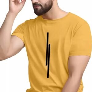Men Striped Round Neck Polyester Mustard T-Shirt