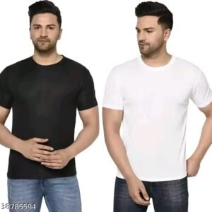 Pack of 2 Black & White Men Round Neck Polyester T-Shirt