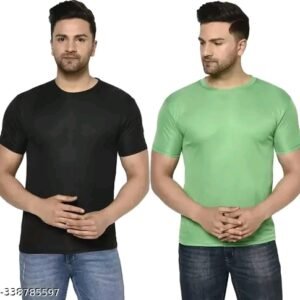 Pack of 2 Black & Green Men Round Neck Polyester T-Shirt