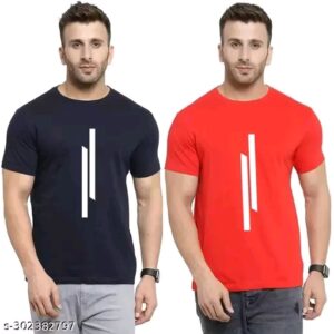 Dzee Blue&Red Tshirt For Men Pack of 2