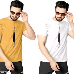 Dzee Mustard&White Tshirt For Men Pack of 2